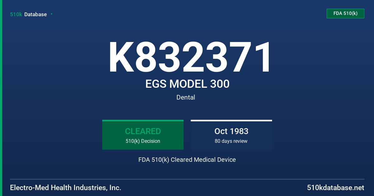 K832371 EGS MODEL 300 FDA 510(k) Cleared Medical Device
