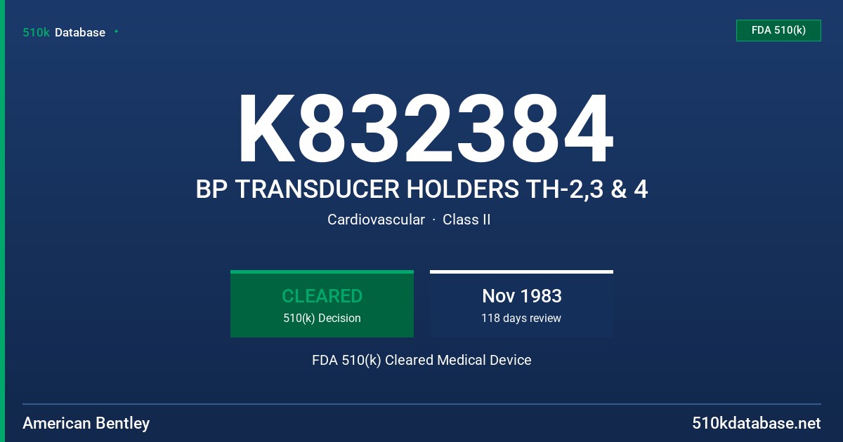 K832384 BP TRANSDUCER HOLDERS TH-2,3 & 4 FDA 510(k) Cleared Medical Device