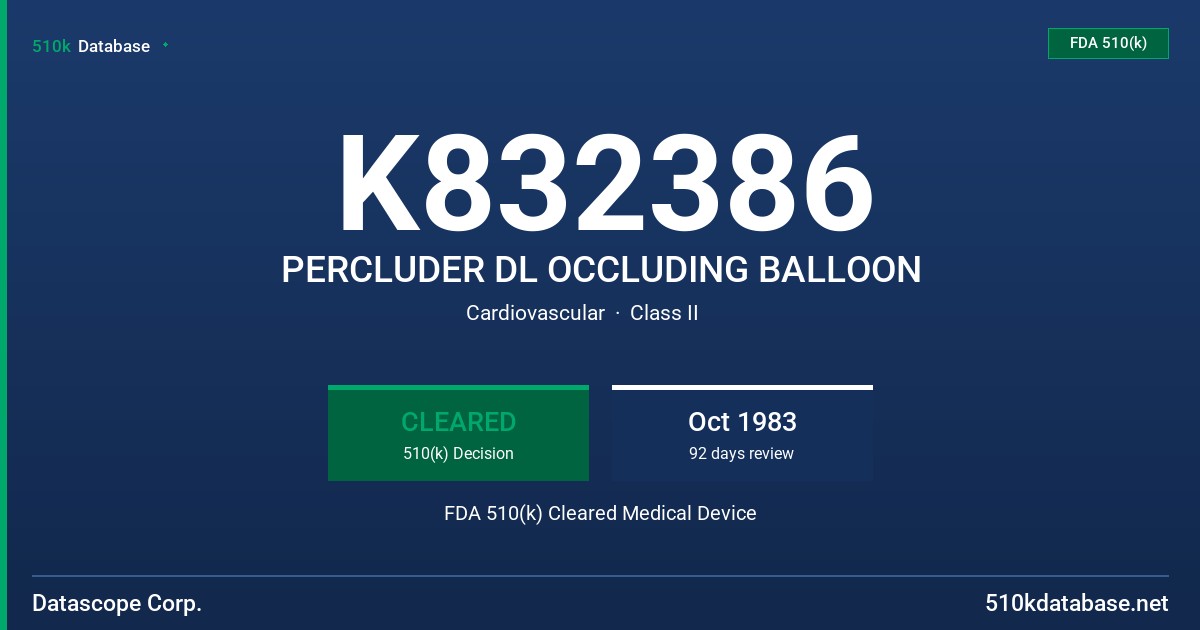 K832386 PERCLUDER DL OCCLUDING BALLOON FDA 510(k) Cleared Medical Device
