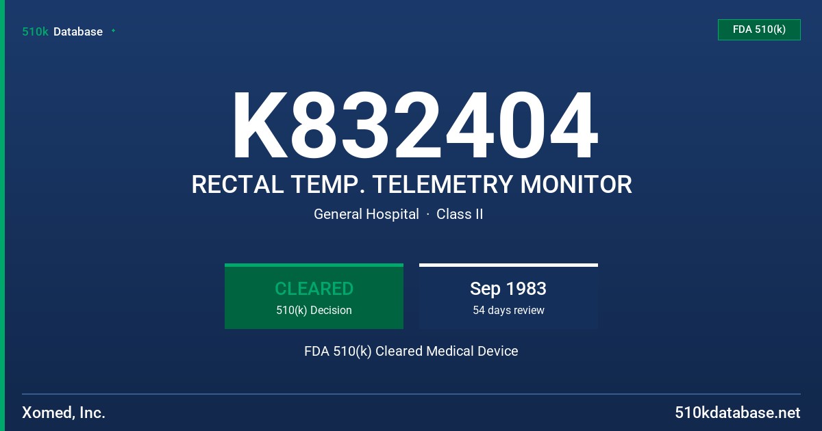 K832404 RECTAL TEMP. TELEMETRY MONITOR FDA 510(k) Cleared Medical Device