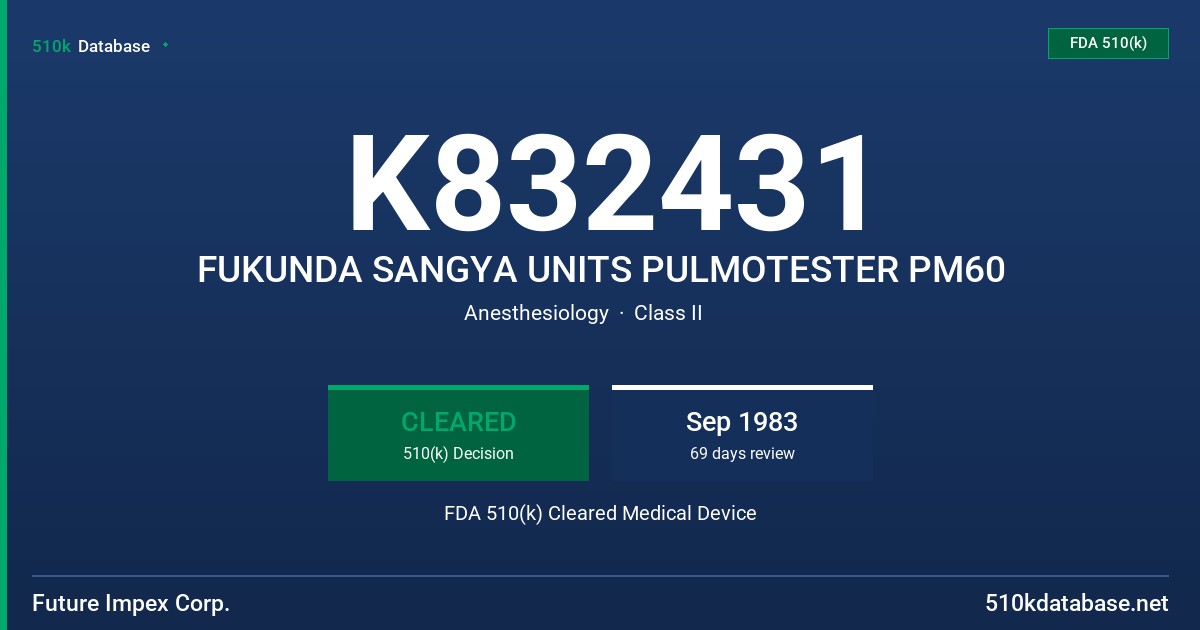 K832431 FUKUNDA SANGYA UNITS PULMOTESTER PM60 FDA 510(k) Cleared Medical Device