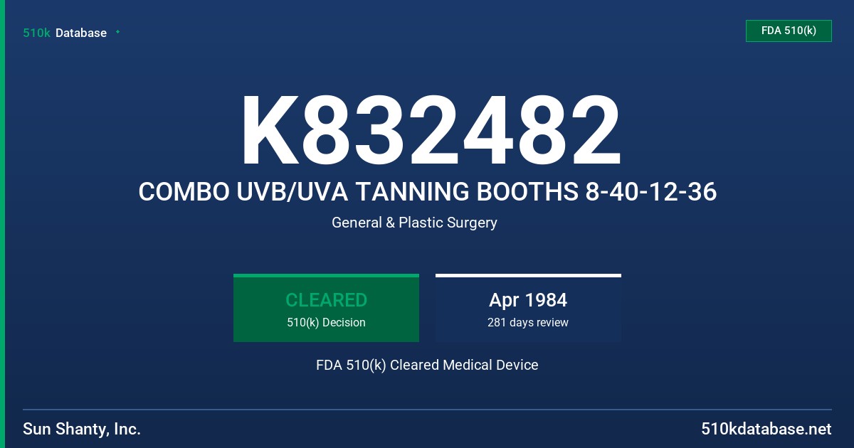 K832482 COMBO UVB/UVA TANNING BOOTHS 8-40-12-36 FDA 510(k) Cleared Medical Device