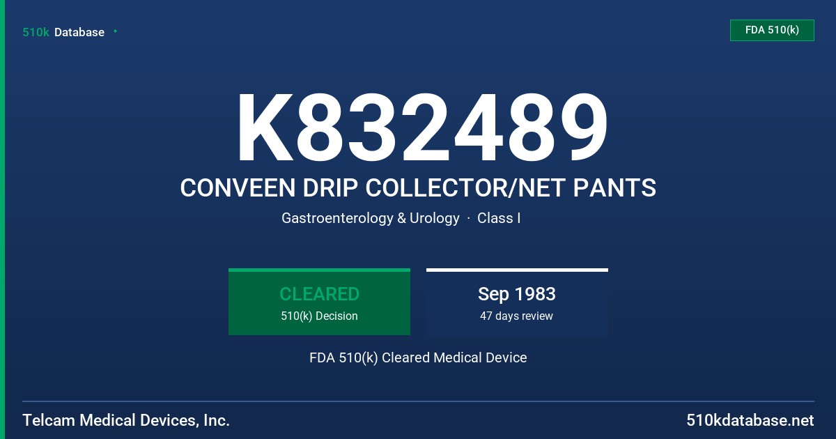K832489 CONVEEN DRIP COLLECTOR/NET PANTS FDA 510(k) Cleared Medical Device