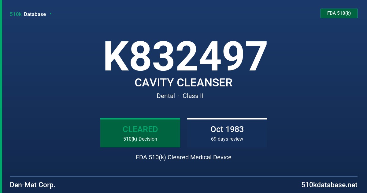 K832497 CAVITY CLEANSER FDA 510(k) Cleared Medical Device