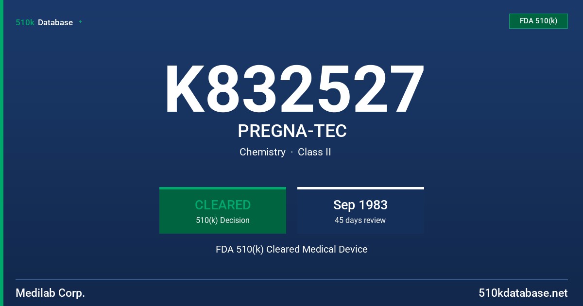K832527 PREGNA-TEC FDA 510(k) Cleared Medical Device