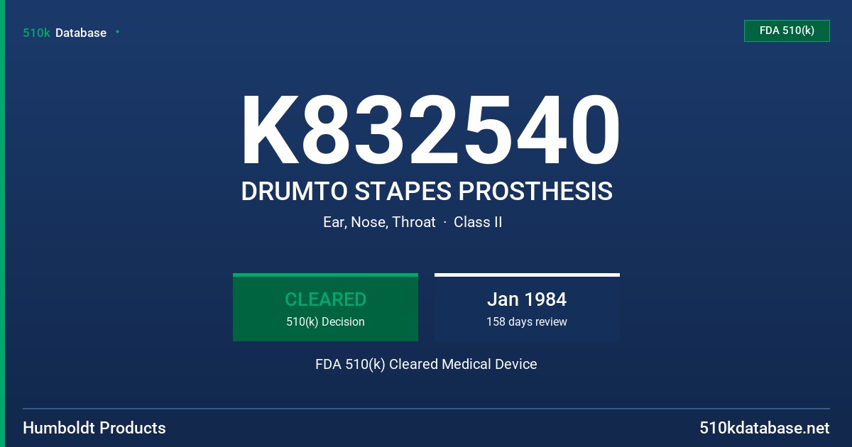 K832540 DRUMTO STAPES PROSTHESIS FDA 510(k) Cleared Medical Device