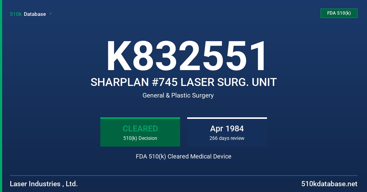 K832551 SHARPLAN #745 LASER SURG. UNIT FDA 510(k) Cleared Medical Device