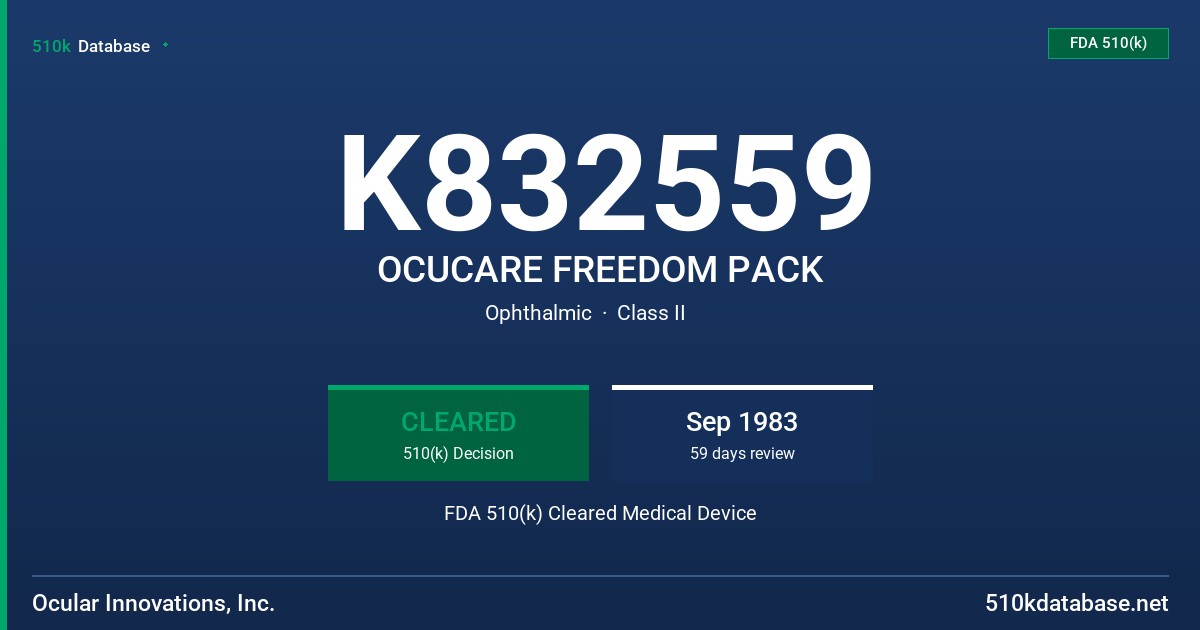 K832559 OCUCARE FREEDOM PACK FDA 510(k) Cleared Medical Device