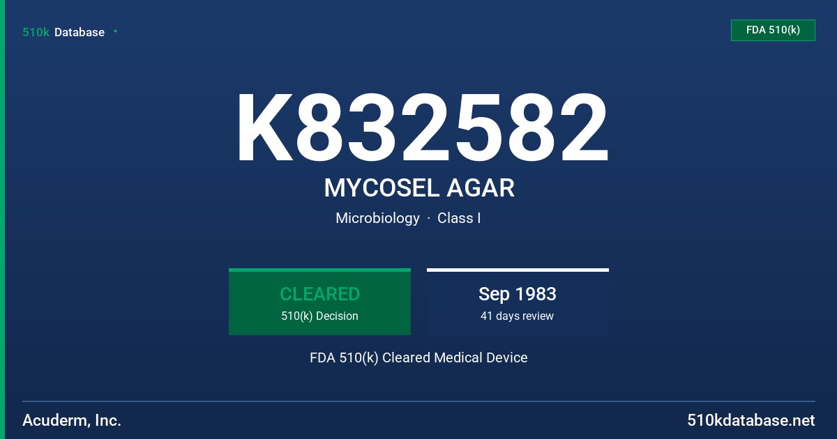 K832582 MYCOSEL AGAR FDA 510(k) Cleared Medical Device