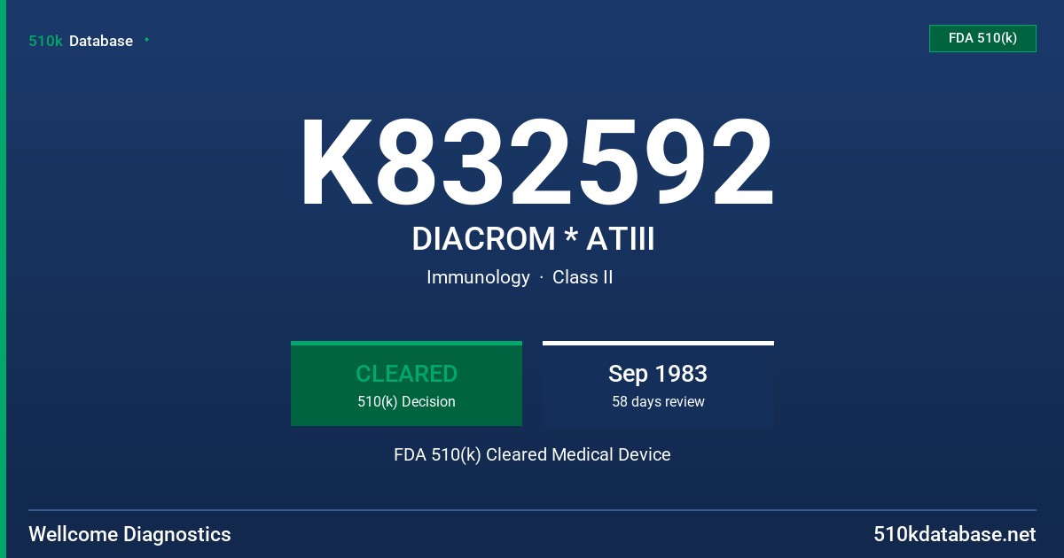 K832592 DIACROM * ATIII FDA 510(k) Cleared Medical Device