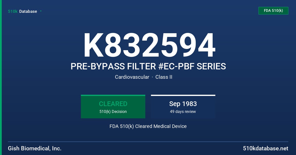 K832594 PRE-BYPASS FILTER #EC-PBF SERIES FDA 510(k) Cleared Medical Device