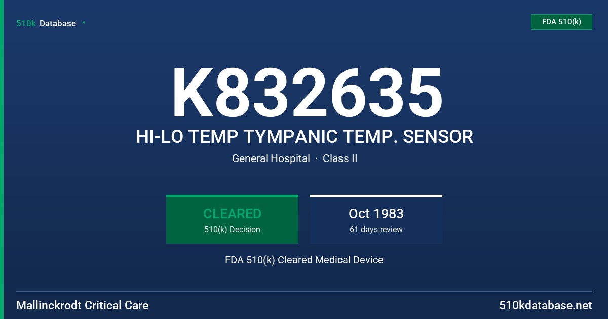 K832635 HI-LO TEMP TYMPANIC TEMP. SENSOR FDA 510(k) Cleared Medical Device