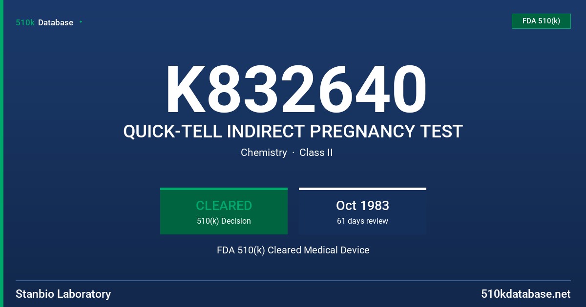 K832640 QUICK-TELL INDIRECT PREGNANCY TEST FDA 510(k) Cleared Medical Device