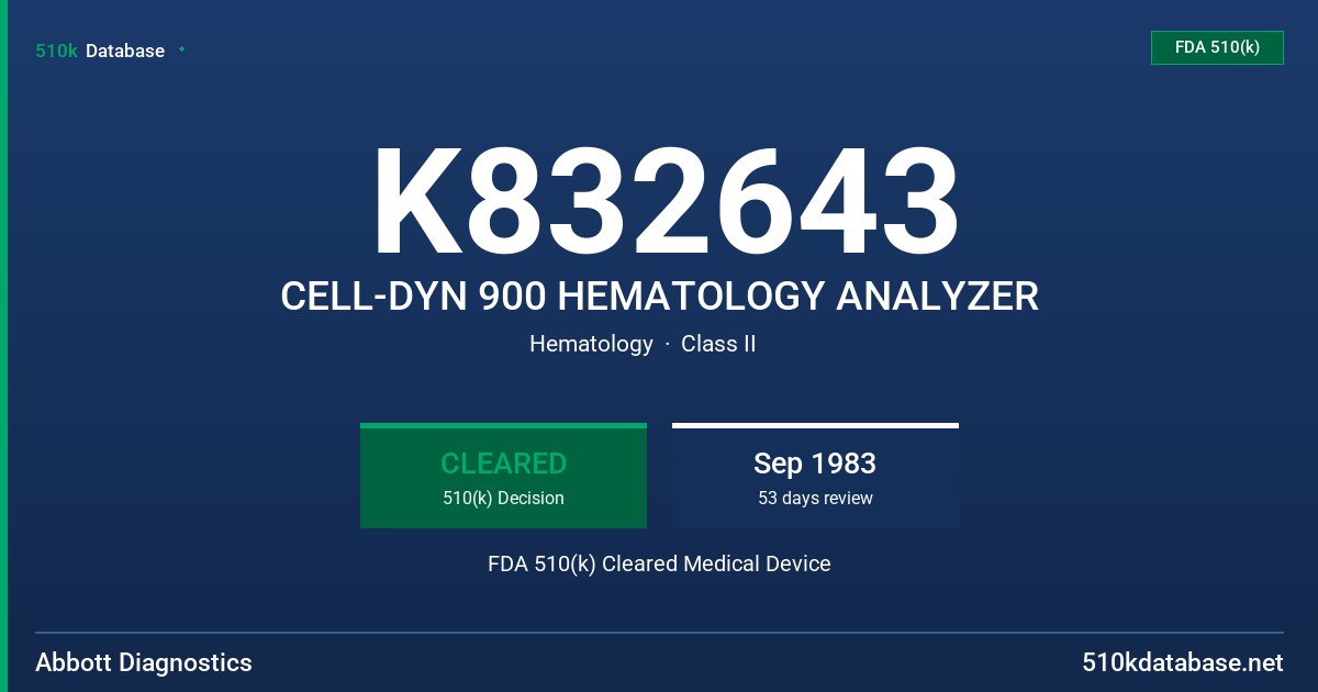 K832643 CELL-DYN 900 HEMATOLOGY ANALYZER FDA 510(k) Cleared Medical Device
