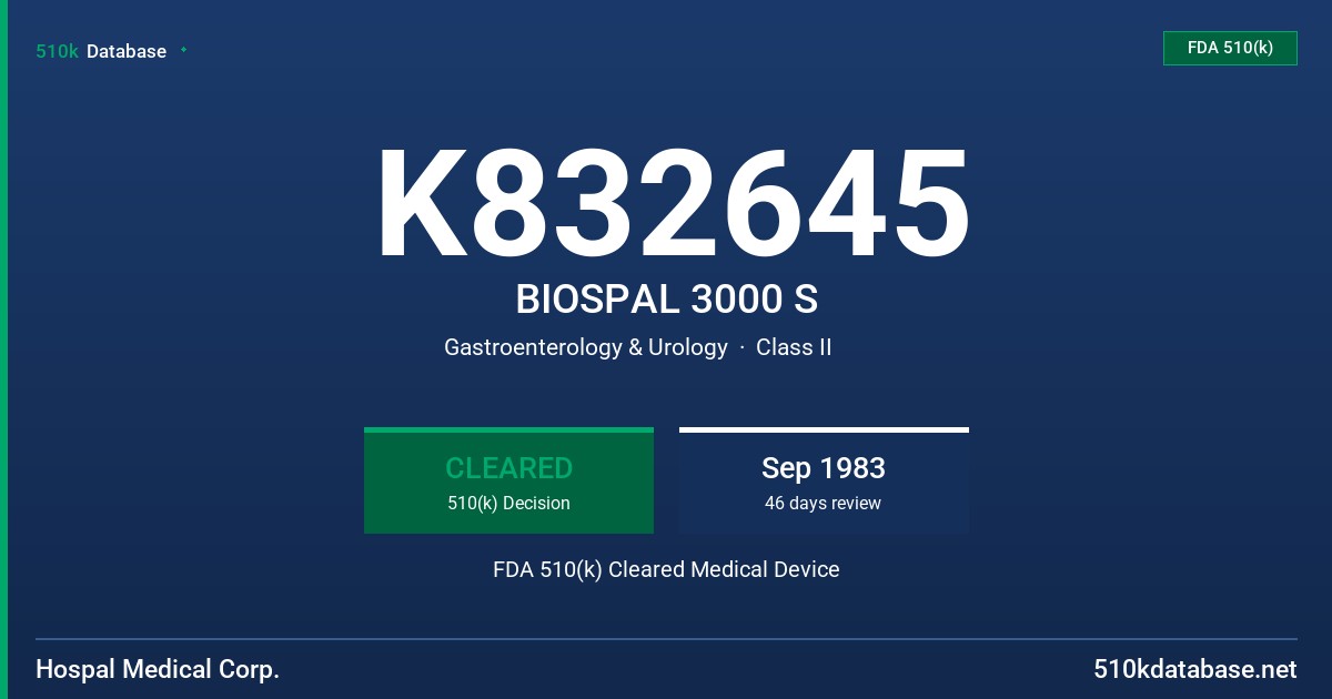 K832645 BIOSPAL 3000 S FDA 510(k) Cleared Medical Device