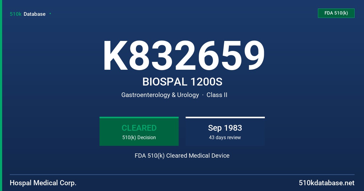 K832659 BIOSPAL 1200S FDA 510(k) Cleared Medical Device