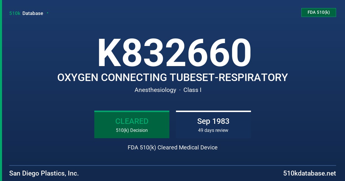 K832660 OXYGEN CONNECTING TUBESET-RESPIRATORY FDA 510(k) Cleared Medical Device