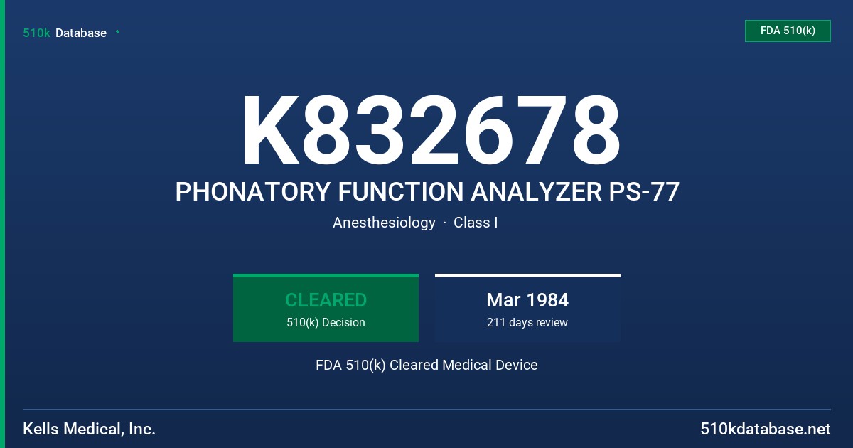 K832678 PHONATORY FUNCTION ANALYZER PS-77 FDA 510(k) Cleared Medical Device