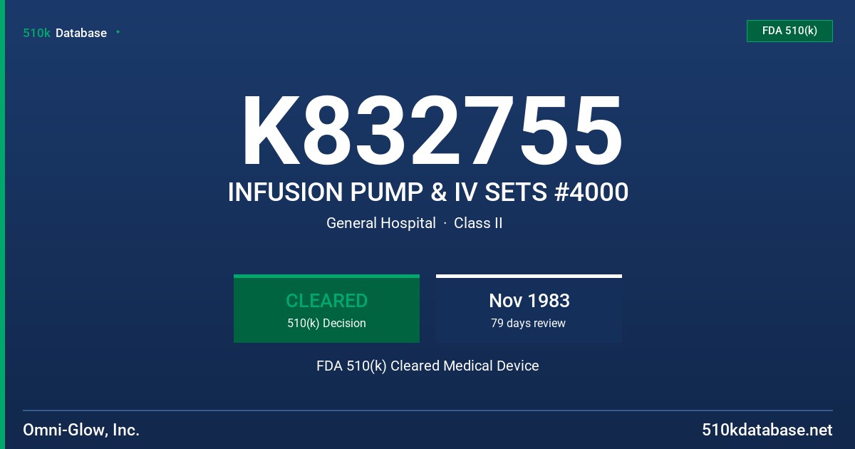 K832755 INFUSION PUMP & IV SETS #4000 FDA 510(k) Cleared Medical Device