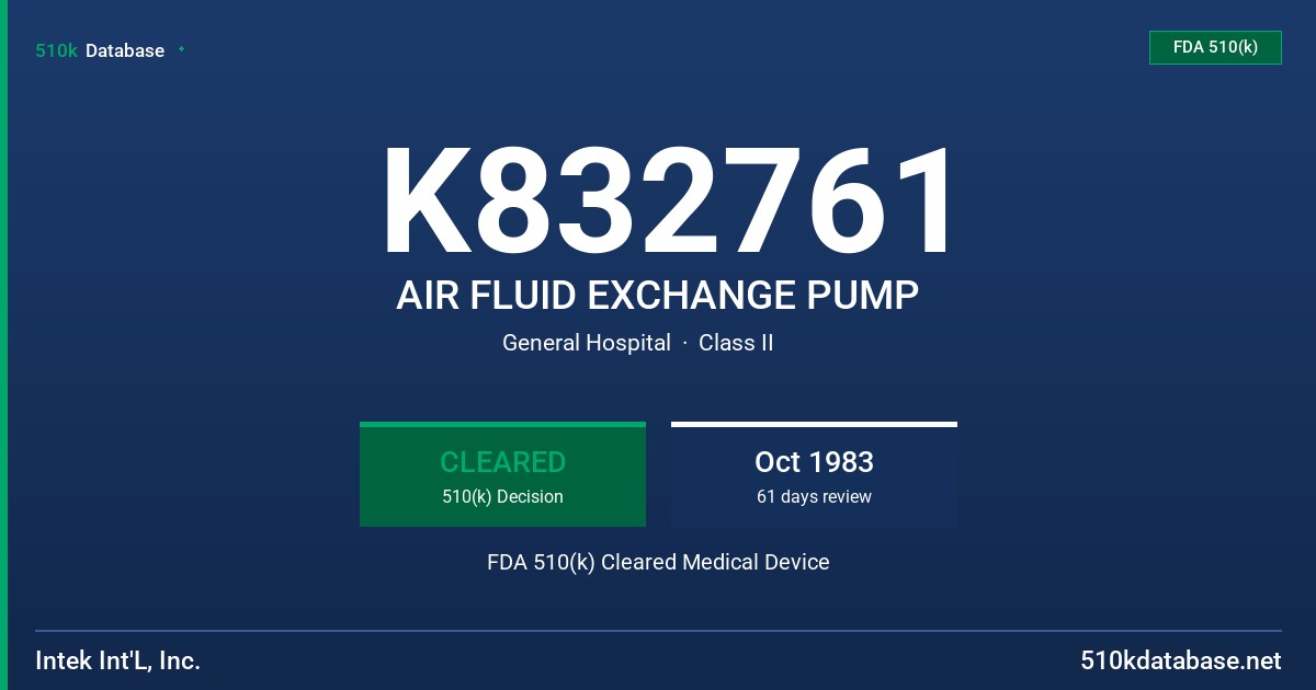 K832761 AIR FLUID EXCHANGE PUMP FDA 510(k) Cleared Medical Device