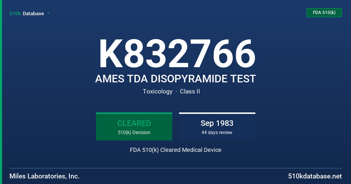 K832766 AMES TDA DISOPYRAMIDE TEST FDA 510(k) Cleared Medical Device