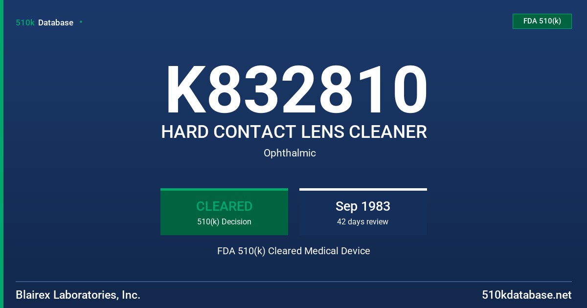 K832810 HARD CONTACT LENS CLEANER FDA 510(k) Cleared Medical Device