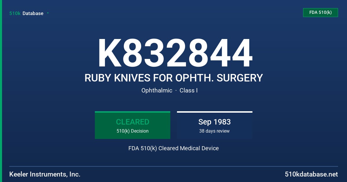 K832844 RUBY KNIVES FOR OPHTH. SURGERY FDA 510(k) Cleared Medical Device