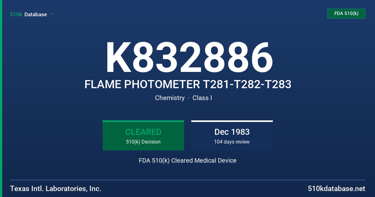 K832886 FLAME PHOTOMETER T281-T282-T283 FDA 510(k) Cleared Medical Device