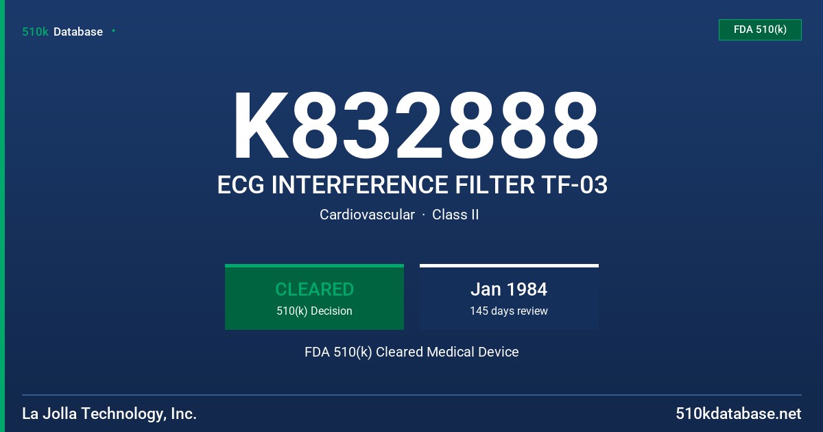 K832888 ECG INTERFERENCE FILTER TF-03 FDA 510(k) Cleared Medical Device