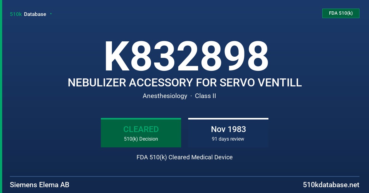K832898 NEBULIZER ACCESSORY FOR SERVO VENTILL FDA 510(k) Cleared Medical Device