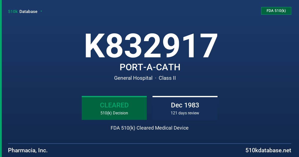 K832917 PORT-A-CATH FDA 510(k) Cleared Medical Device