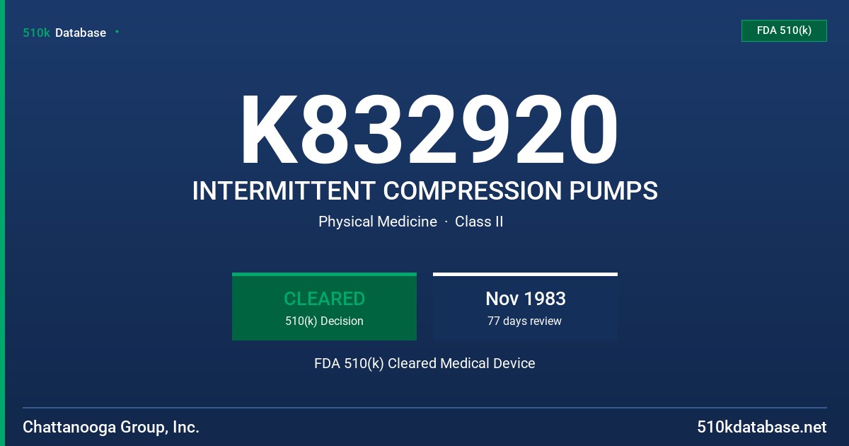 K832920 INTERMITTENT COMPRESSION PUMPS FDA 510(k) Cleared Medical Device
