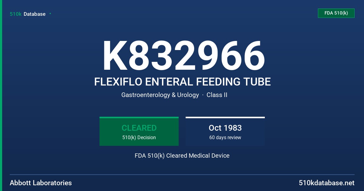 K832966 FLEXIFLO ENTERAL FEEDING TUBE FDA 510(k) Cleared Medical Device
