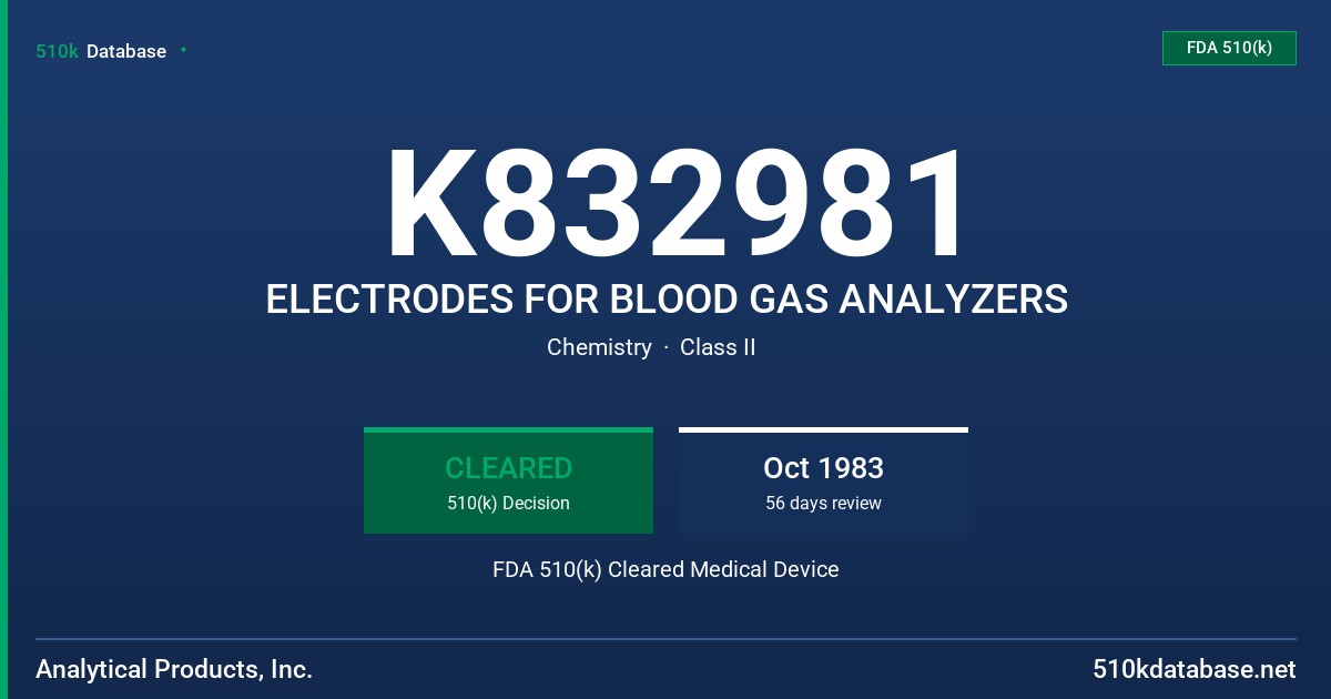 K832981 ELECTRODES FOR BLOOD GAS ANALYZERS FDA 510(k) Cleared Medical Device