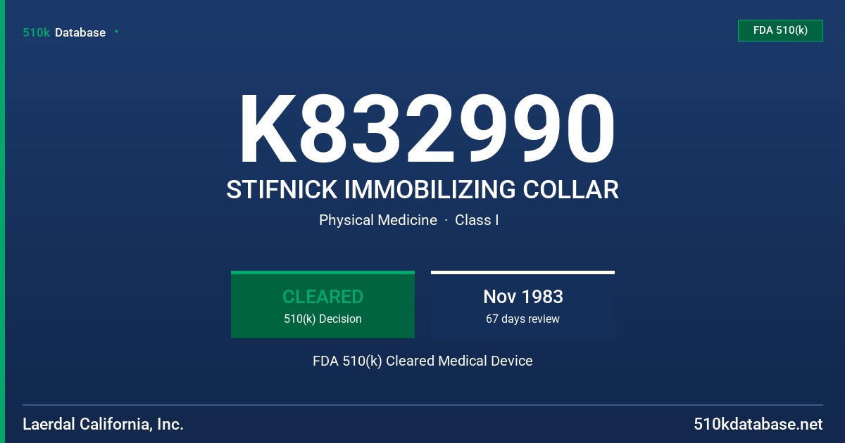 K832990 STIFNICK IMMOBILIZING COLLAR FDA 510(k) Cleared Medical Device