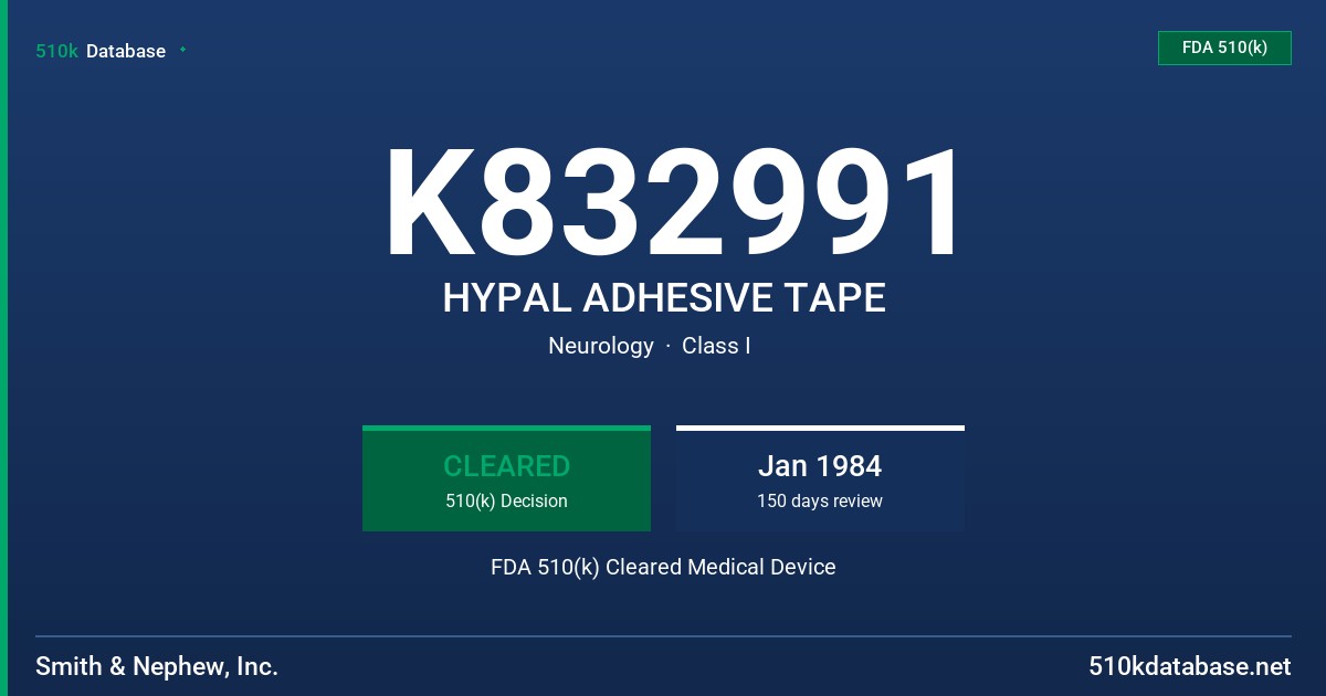 K832991 HYPAL ADHESIVE TAPE FDA 510(k) Cleared Medical Device