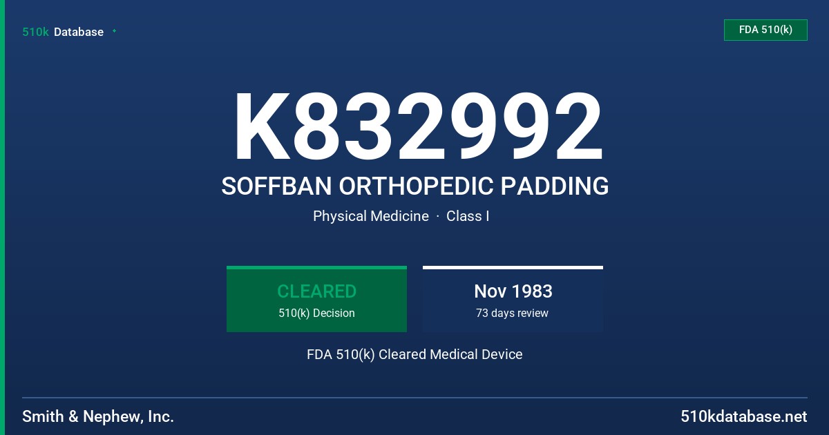K832992 SOFFBAN ORTHOPEDIC PADDING FDA 510(k) Cleared Medical Device
