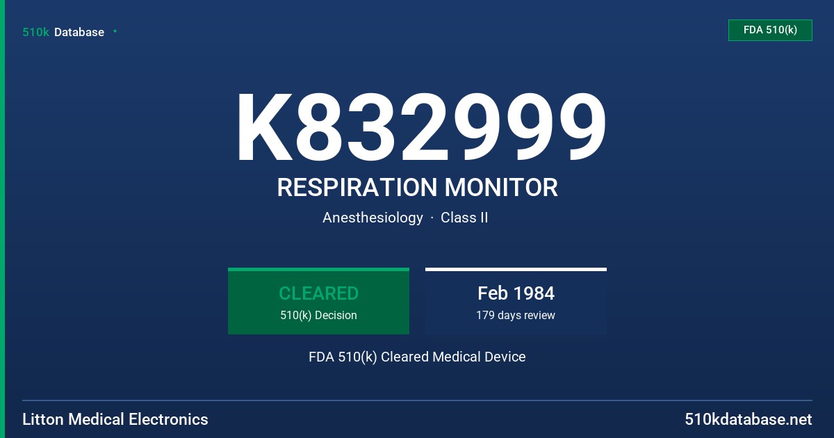 K832999 RESPIRATION MONITOR FDA 510(k) Cleared Medical Device