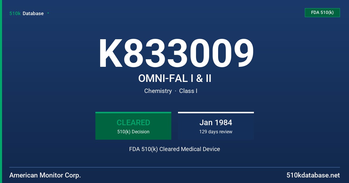 K833009 OMNI-FAL I & II FDA 510(k) Cleared Medical Device