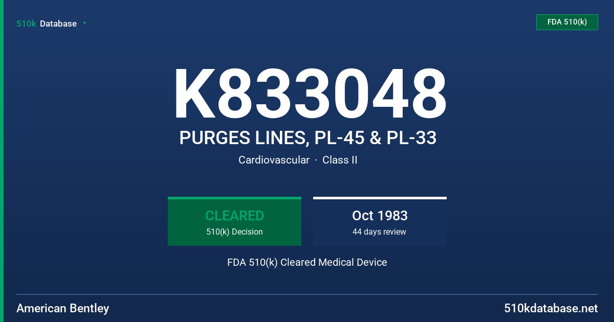 K833048 PURGES LINES, PL-45 & PL-33 FDA 510(k) Cleared Medical Device