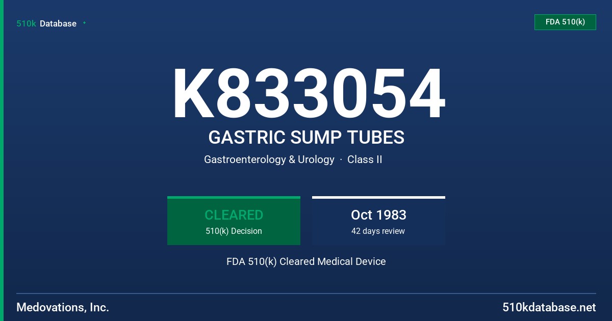 K833054 GASTRIC SUMP TUBES FDA 510(k) Cleared Medical Device