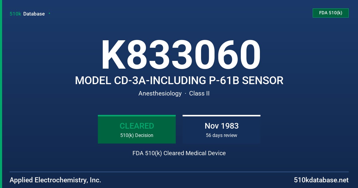 K833060 MODEL CD-3A-INCLUDING P-61B SENSOR FDA 510(k) Cleared Medical Device
