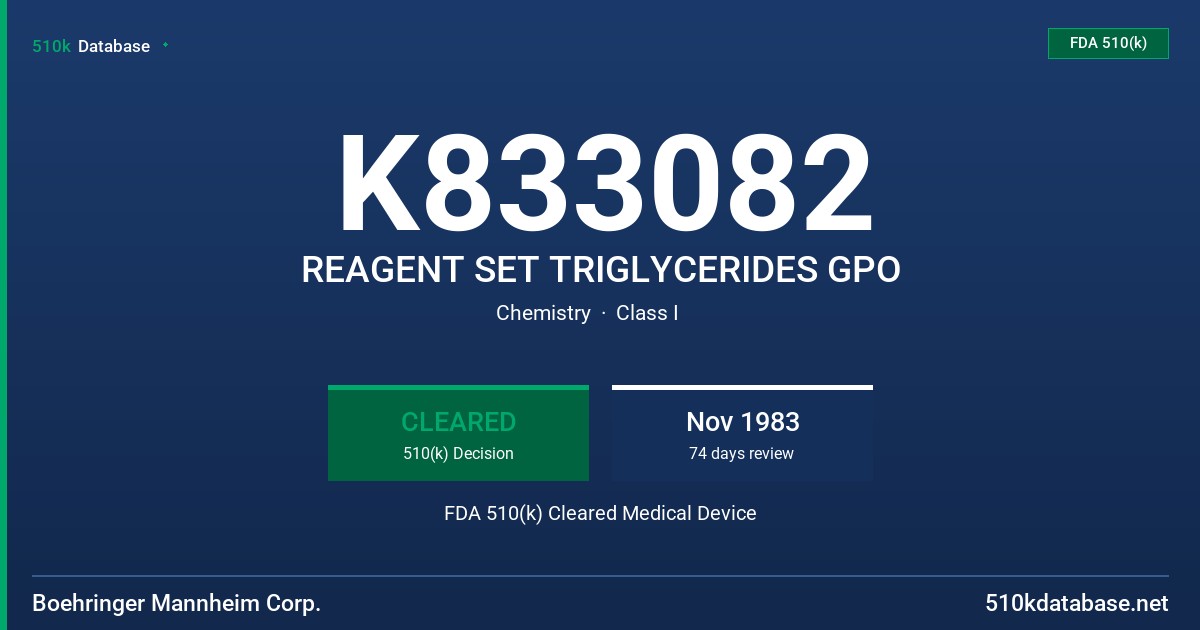 K833082 REAGENT SET TRIGLYCERIDES GPO FDA 510(k) Cleared Medical Device