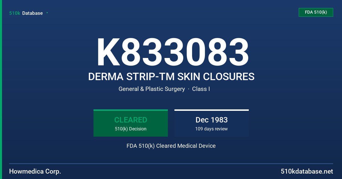 K833083 DERMA STRIP-TM SKIN CLOSURES FDA 510(k) Cleared Medical Device