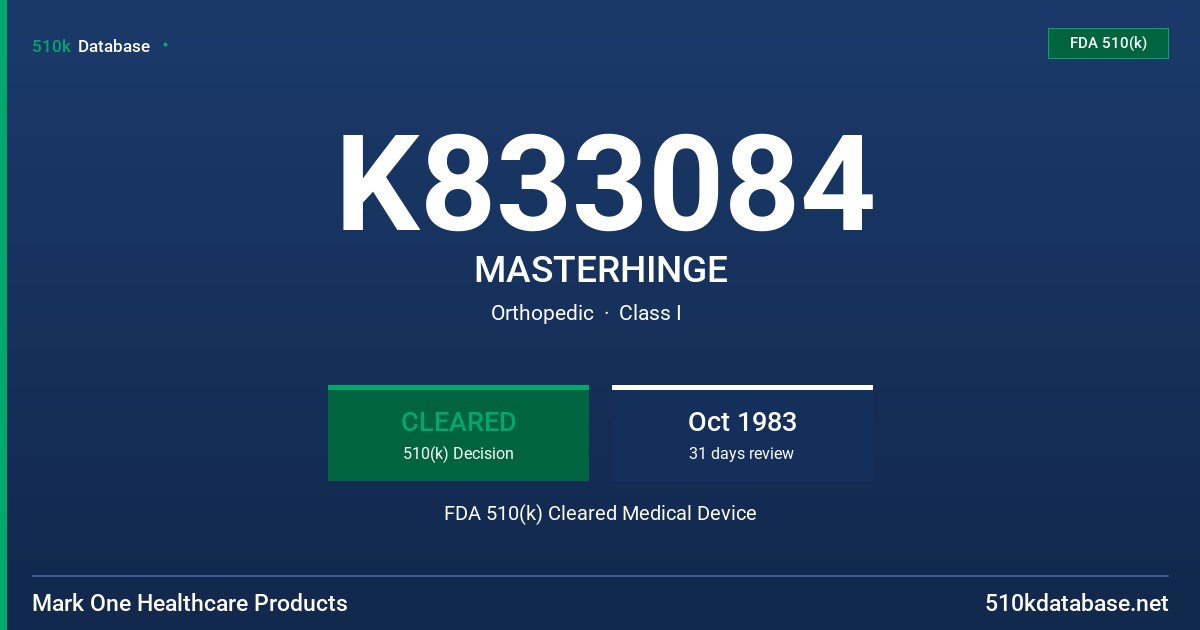 K833084 MASTERHINGE FDA 510(k) Cleared Medical Device