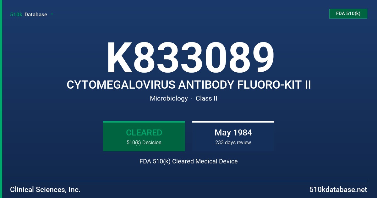 K833089 CYTOMEGALOVIRUS ANTIBODY FLUORO-KIT II FDA 510(k) Cleared Medical Device