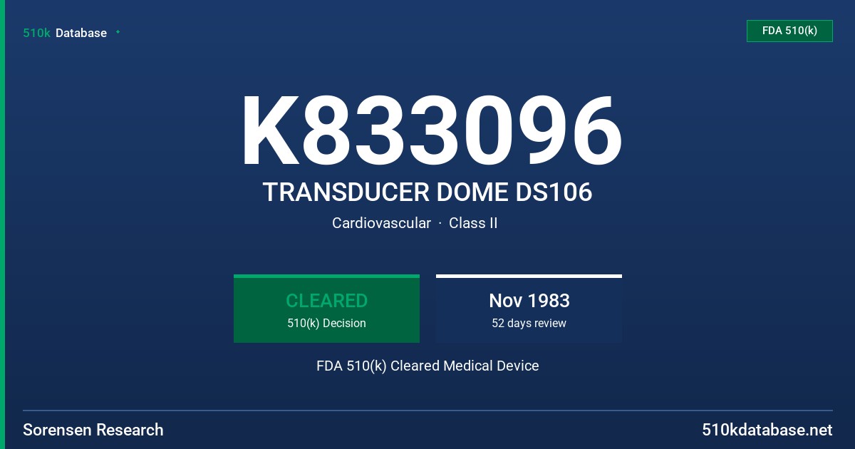 K833096 TRANSDUCER DOME DS106 FDA 510(k) Cleared Medical Device