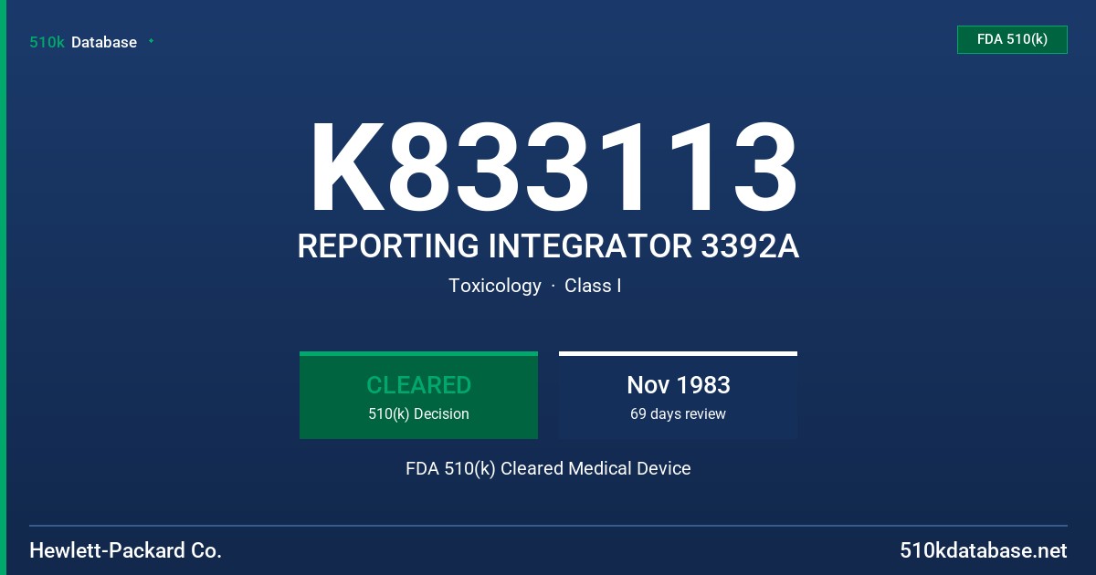 K833113 REPORTING INTEGRATOR 3392A FDA 510(k) Cleared Medical Device