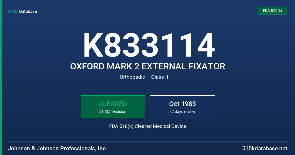 K833114 OXFORD MARK 2 EXTERNAL FIXATOR FDA 510(k) Cleared Medical Device
