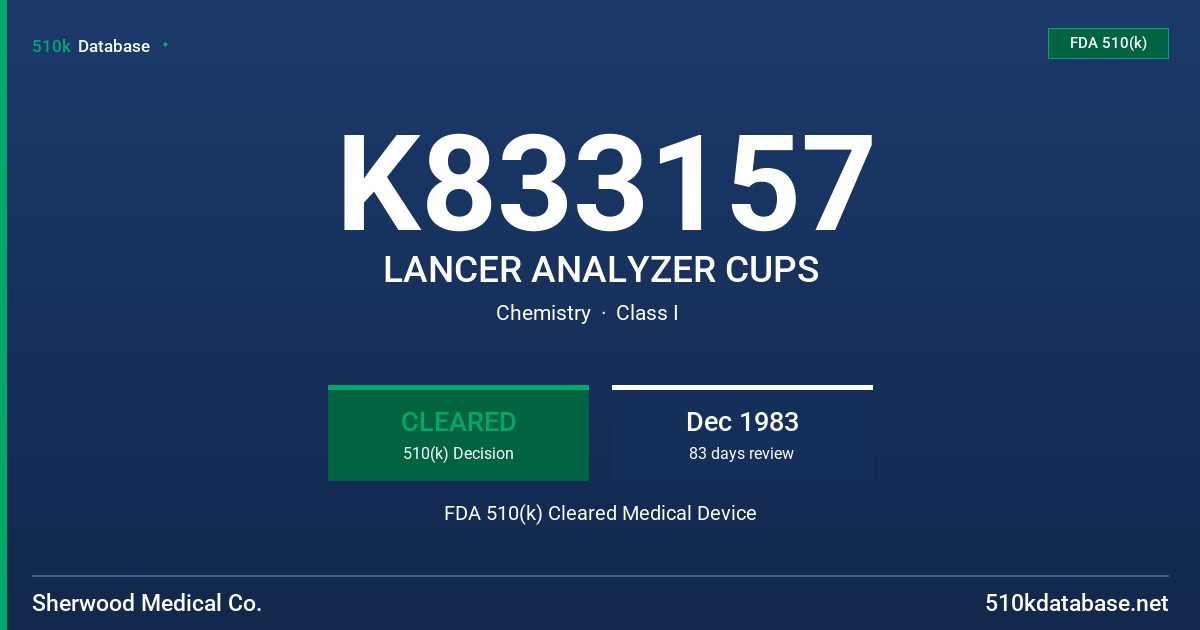 K833157 LANCER ANALYZER CUPS FDA 510(k) Cleared Medical Device